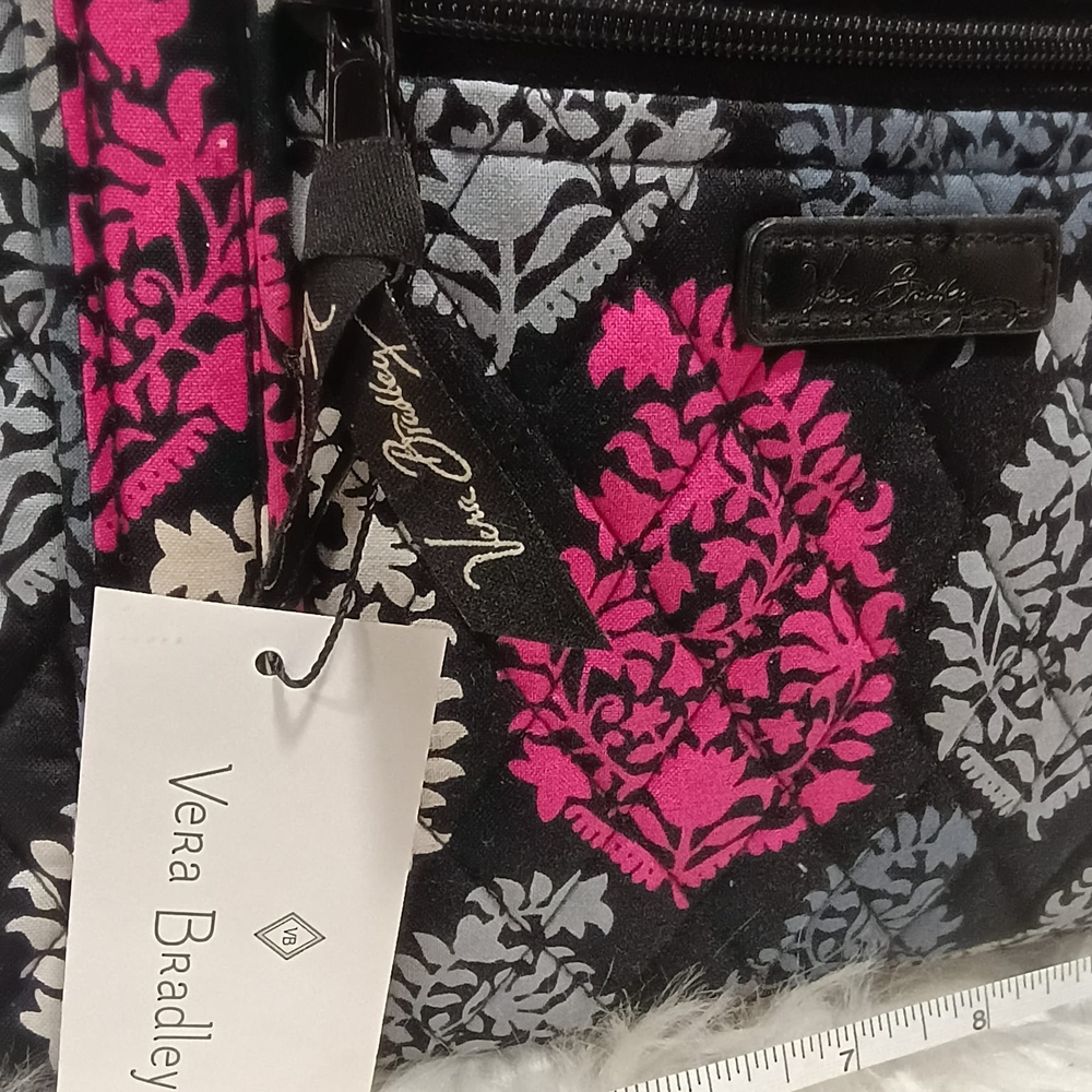 Vera Bradley Black and Pink Leaf Pattern Tote - Picture 4 of 13